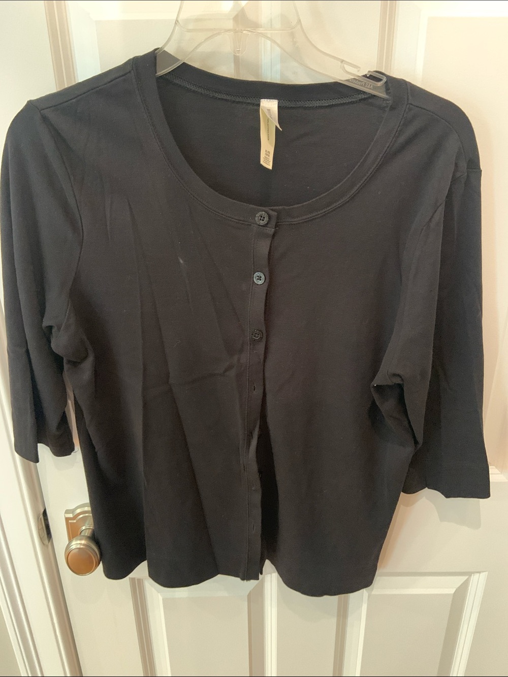 White Stag Black Button-Front Round Neck Top